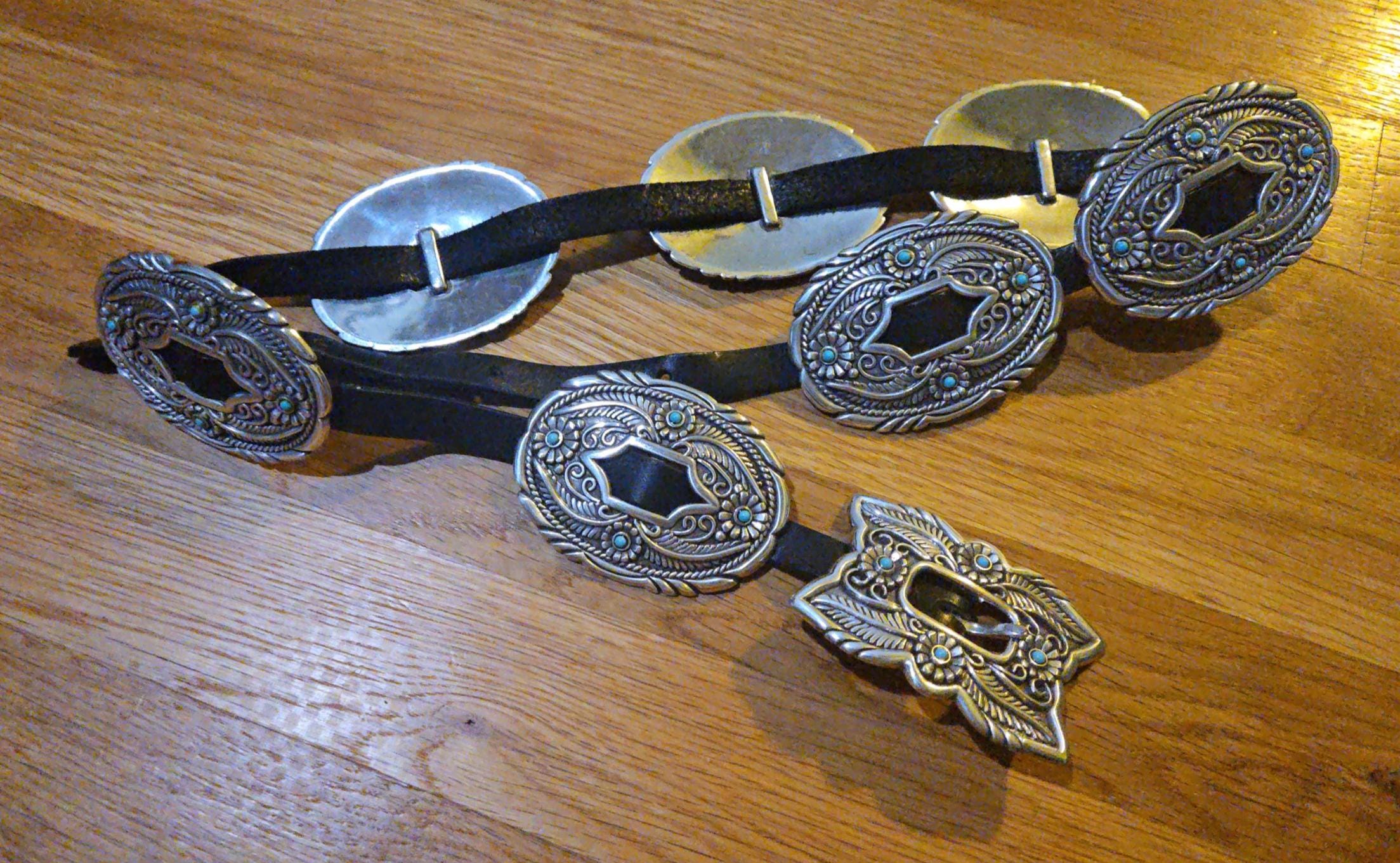 Vtg Justin Black Leather Western Concho Belt Sz32 Silver Engraved Boho Cowgirl Concho Belts Justin - Etsy main image 3