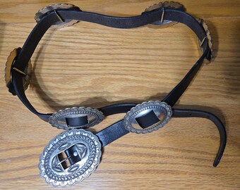 Brighton Vintage 1993 Silver Concho Leather Western Belt Medium 47303 Sunflower Black Brighton Sunflower Concho Belt M Silver Southwest  main image 3