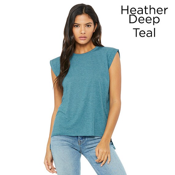 Women's flowy muscle tee with rolled cuff sale