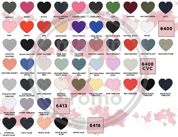 Download Bella Canvas Relaxed Tee Size Chart And Color Chart Bundle Size Guide 6400 I 6400cvc I 6413 I 6416 I S 2xl I By Martin J Promo Llc Catch My Party