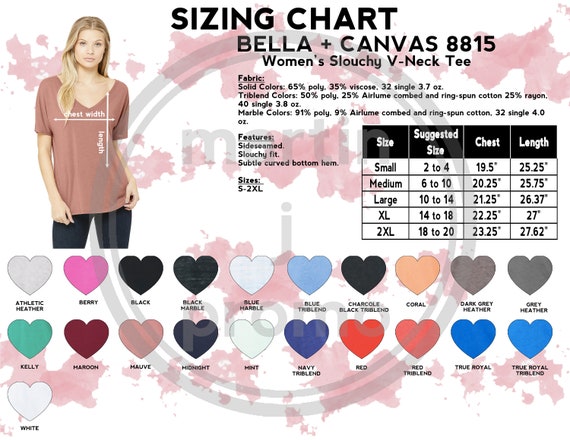 Bella Canvas 8815 Size Chart Color Guide 8815 Ladies Slouchy V