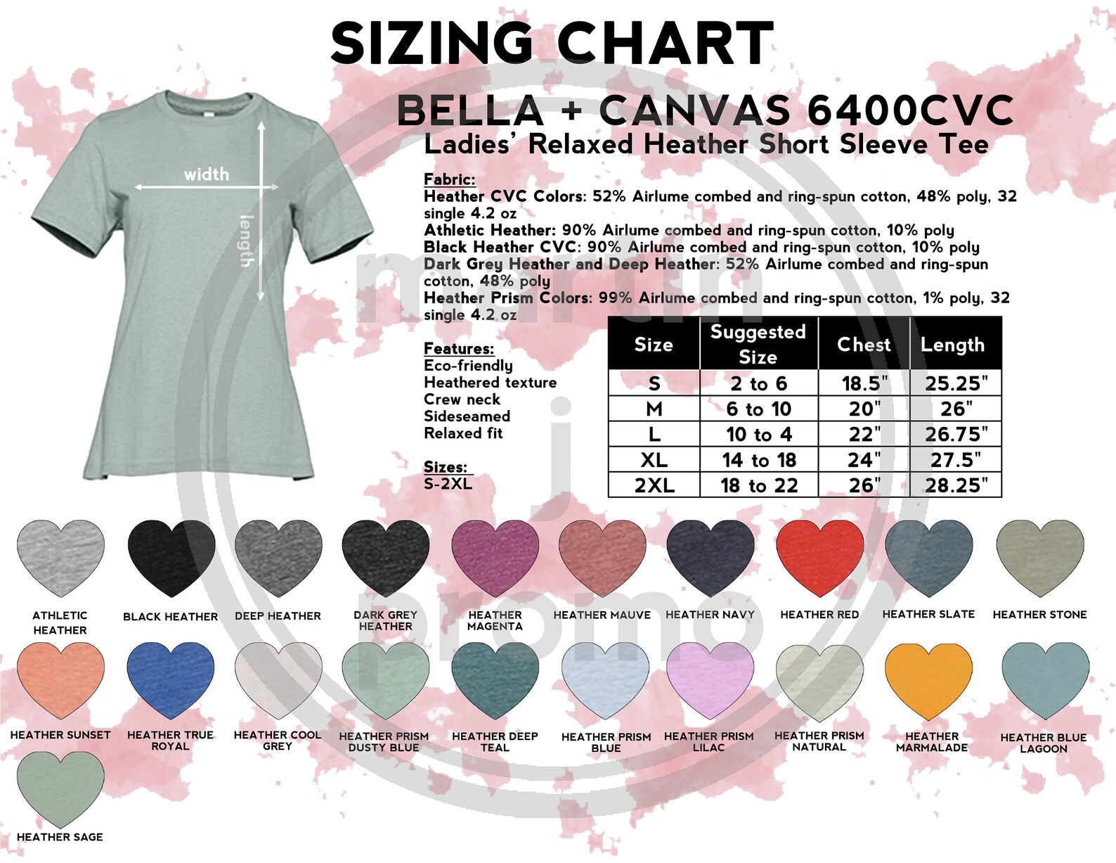 Bella Canvas Relaxed Tee Size Chart e Color Chart BUNDLE / | Etsy