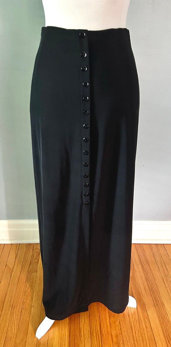 Vintage 90s Buttoned Black Midi Skirt Medium Wear… - image 2