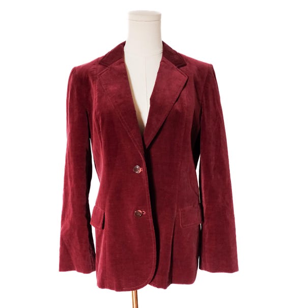 Vintage 70s Burgundy Velvet Blazer SOFT Wear to Work Chic Retro SM