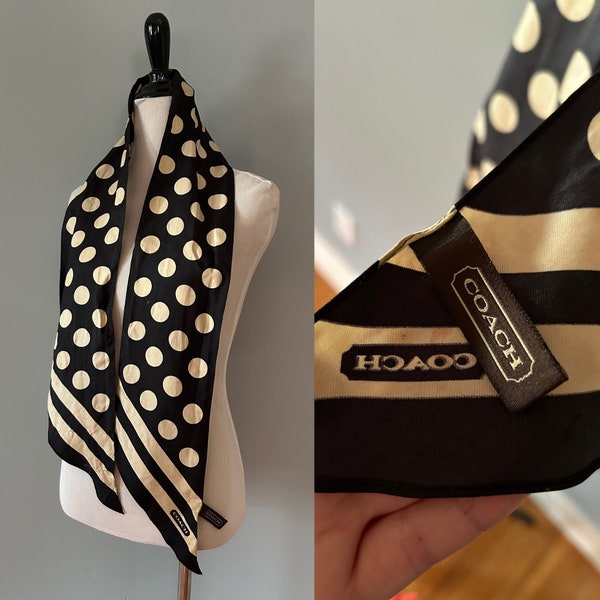 Vintage Coach brand 90s Headscarf Polka Dot Scarf