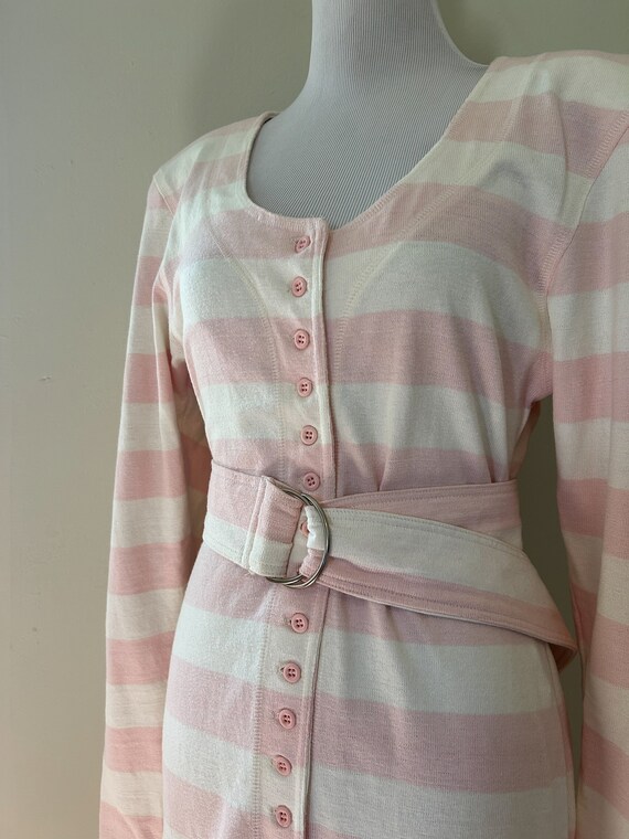 Vintage 80s Pink & White Stripe Long Sleeve Butto… - image 2