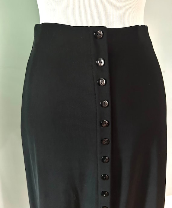 Vintage 90s Buttoned Black Midi Skirt Medium Wear… - image 3