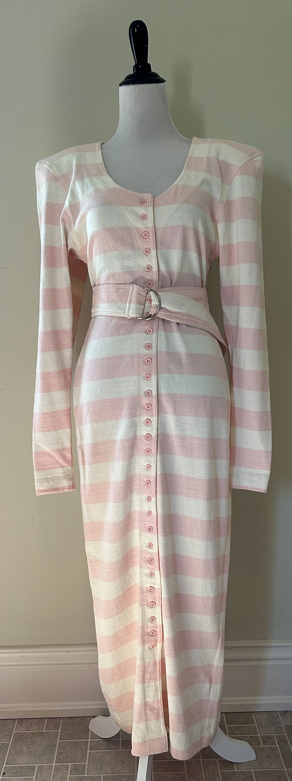 Vintage 80s Pink & White Stripe Long Sleeve Butto… - image 3