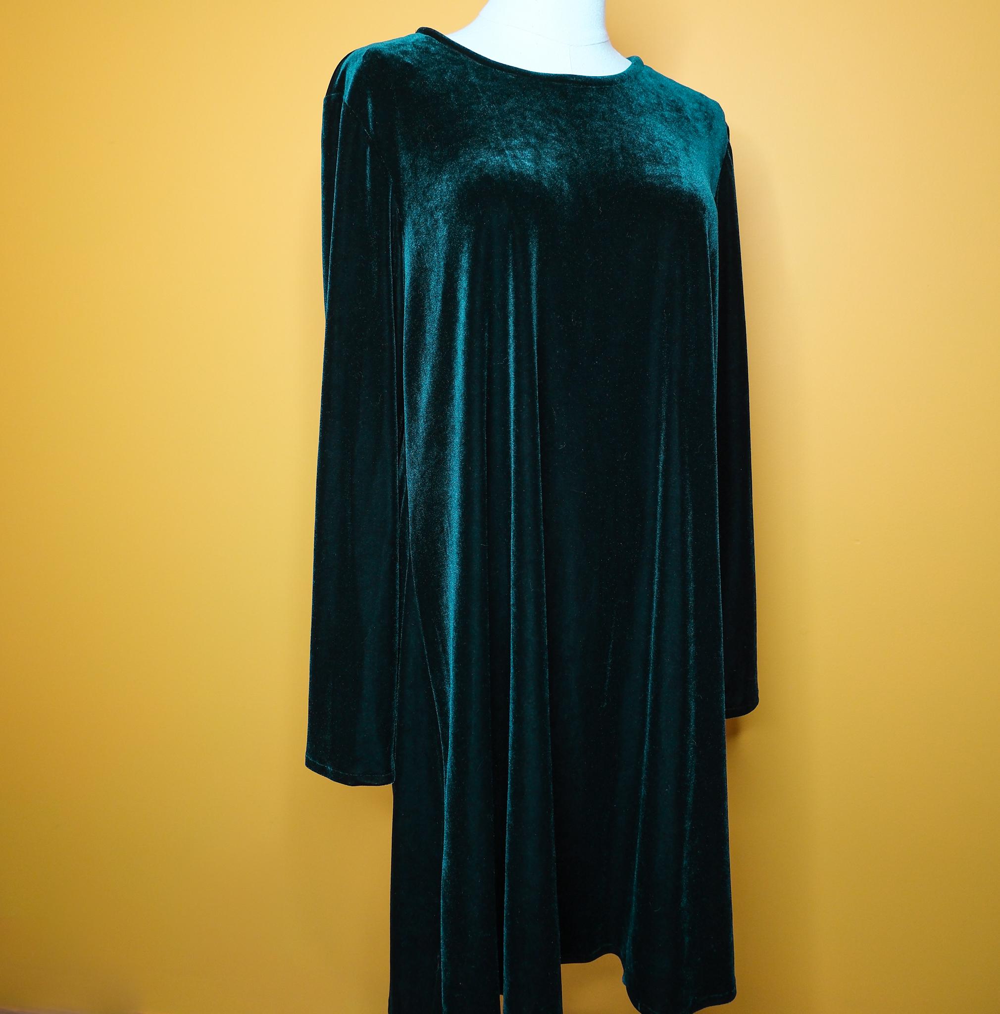 Vintage 90s NWT Emerald Green Velvet Long Sleeve Shirt Dress Grunge Slouchy M/L