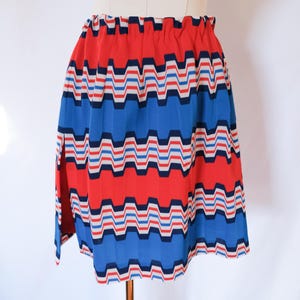 Vintage 60s BRIGHT Red White Blue Retro Mod Wavy Striped Mini Skort Skirt SM