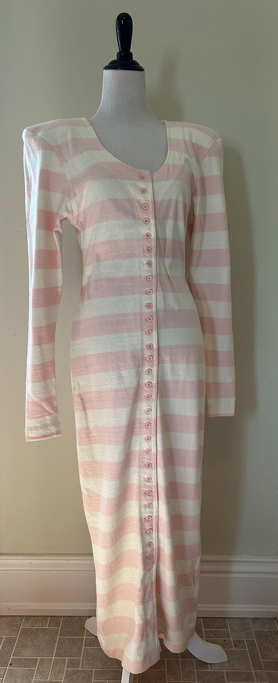 Vintage 80s Pink & White Stripe Long Sleeve Butto… - image 9