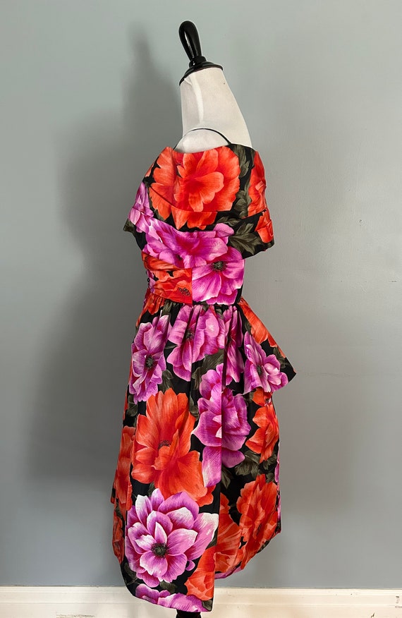 Vintage 80s Heidi J Strapless Floral Dress with B… - image 6