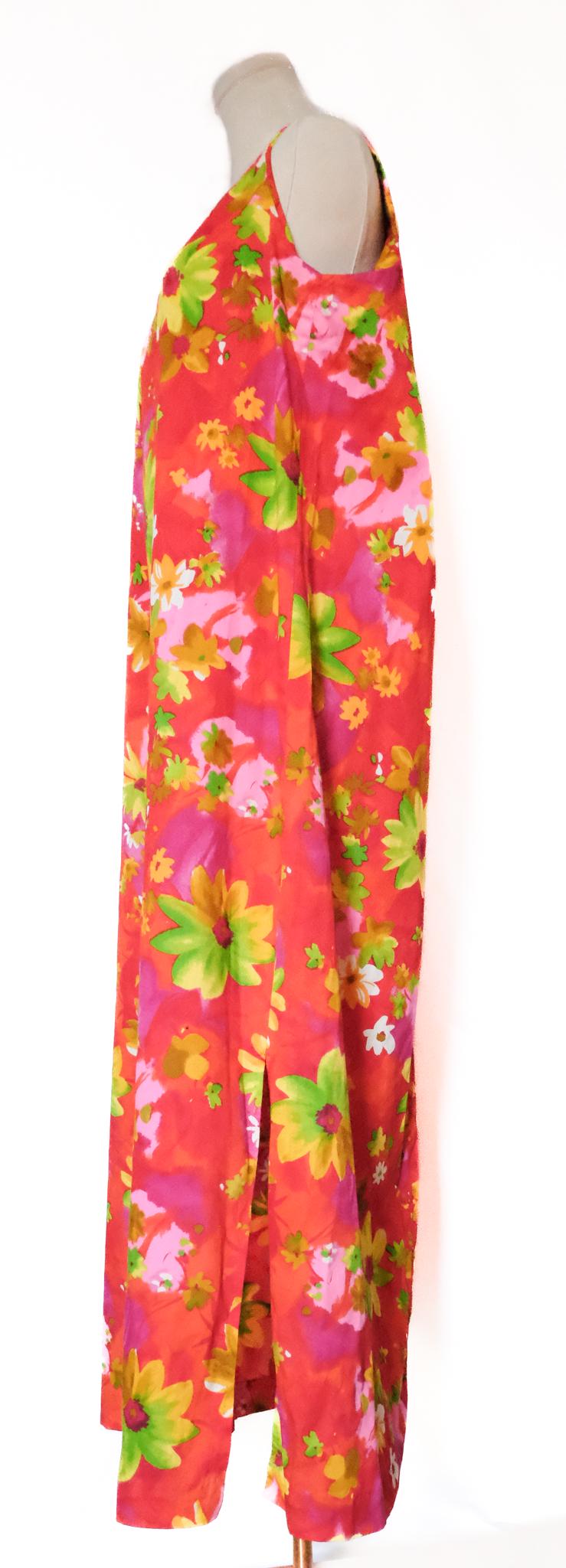 Vintage 60s Red Floral Barkcloth Hawaiian Sleeveless Maxi Dress 2XL - Etsy