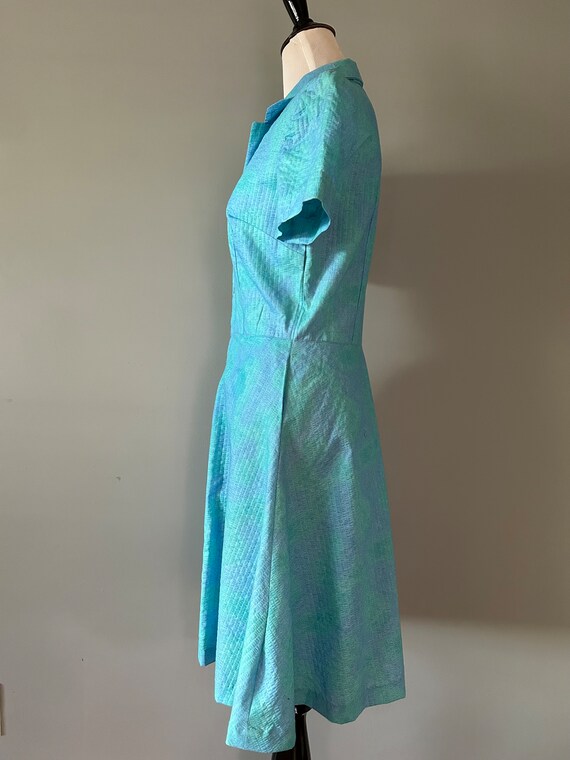 True Vintage 50s Blue Green Watercolor Day Dress … - image 5