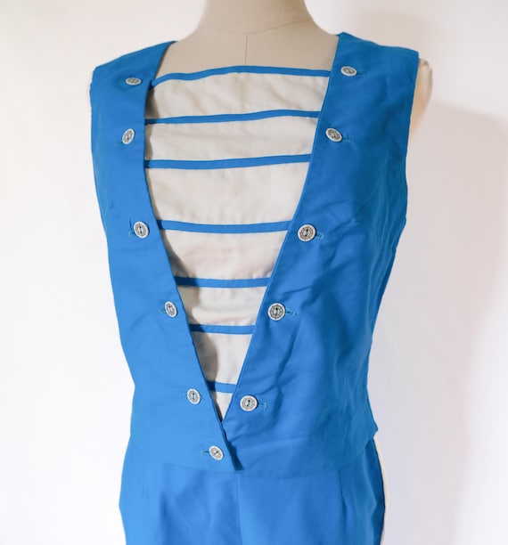 Vintage 50s Nautical Two Piece Cigarette Pants + Anchor Top Jumpsuit Dress Romper Set XS/S