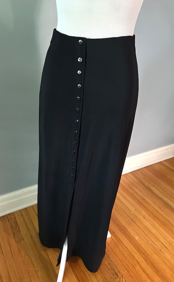 Vintage 90s Buttoned Black Midi Skirt Medium Wear… - image 4