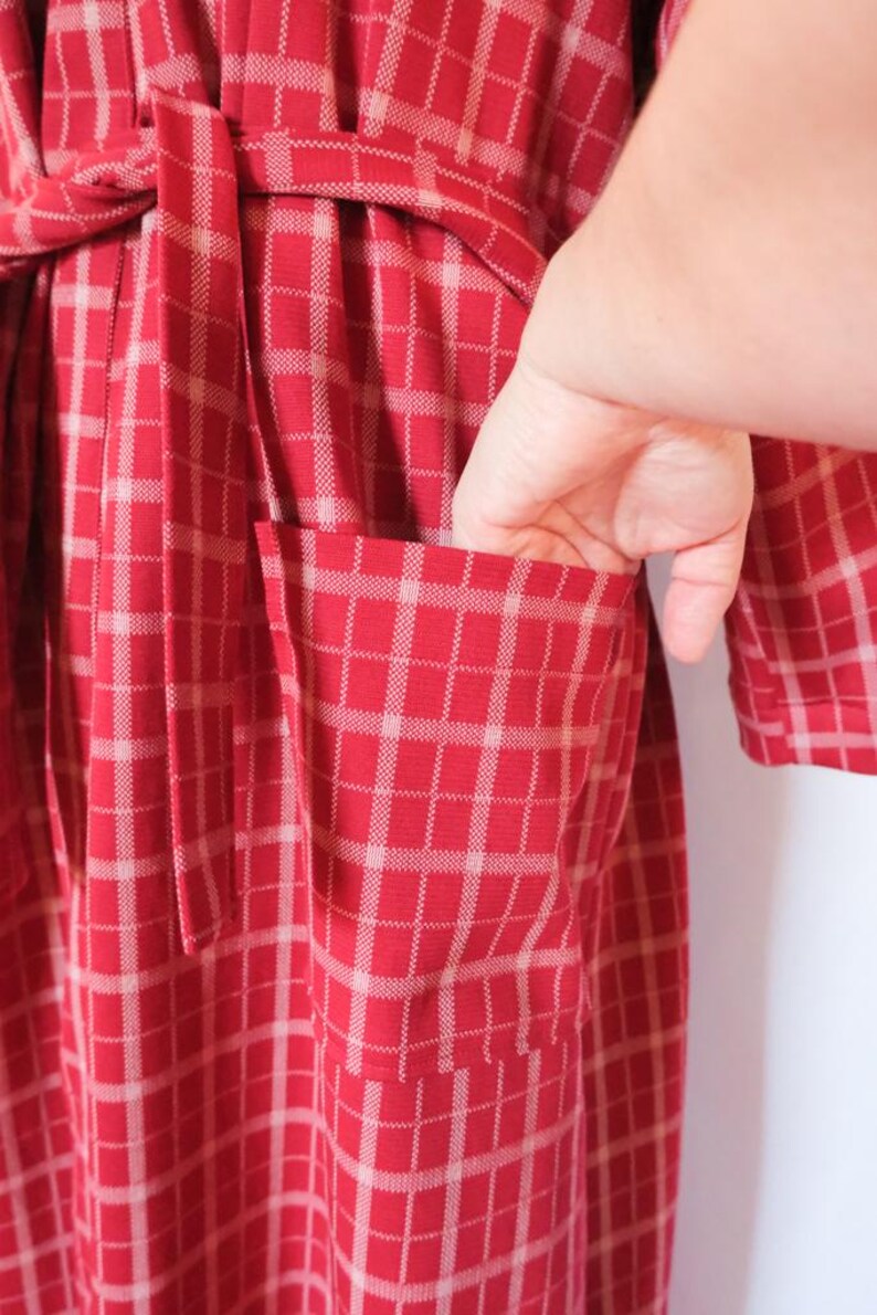 Red Plaid Robe Vintage 70s Red & White Windowpane Plaid Homemade Long Robe Unisex OS ...