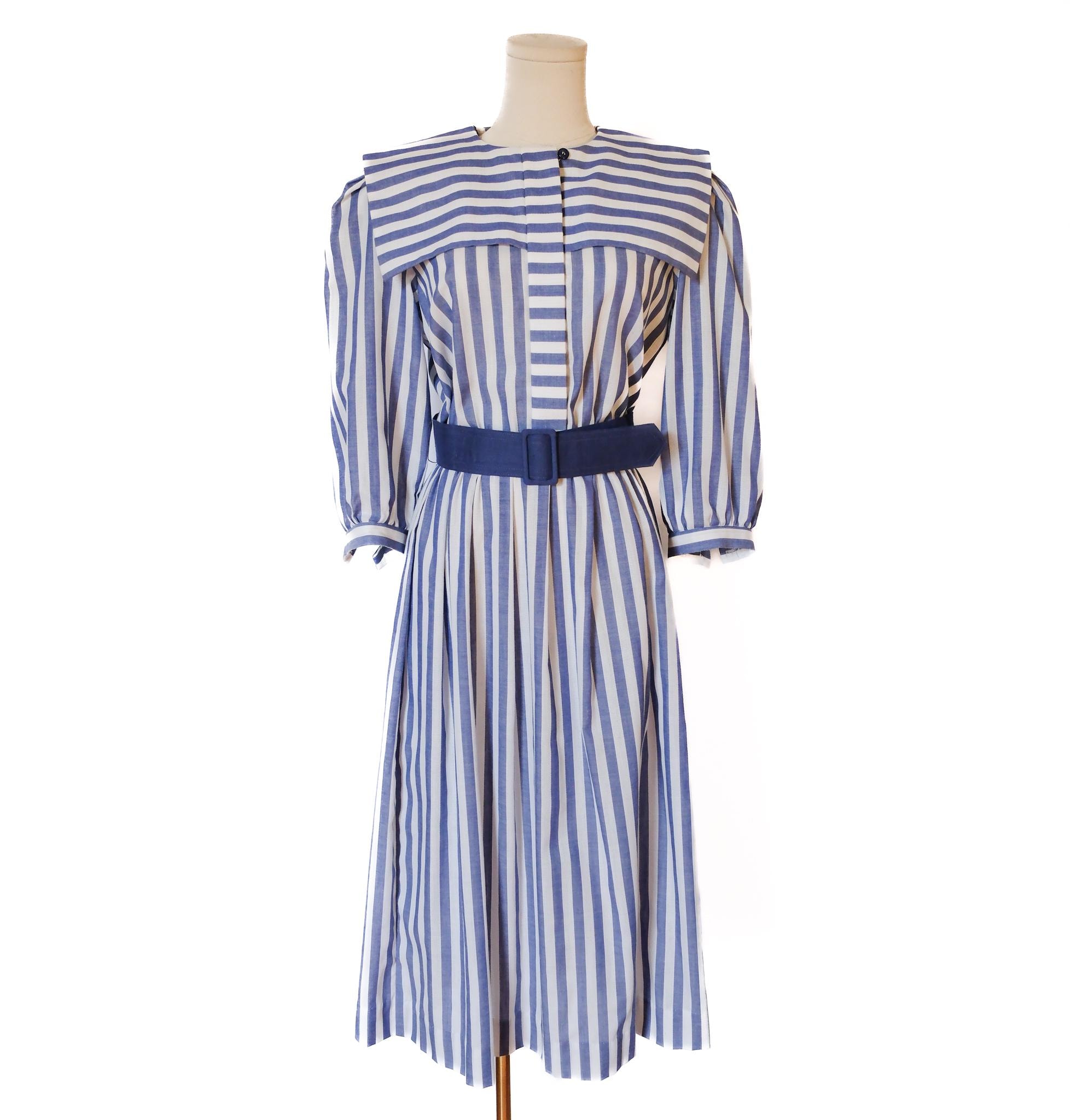 Blue White Striped Midi Dress