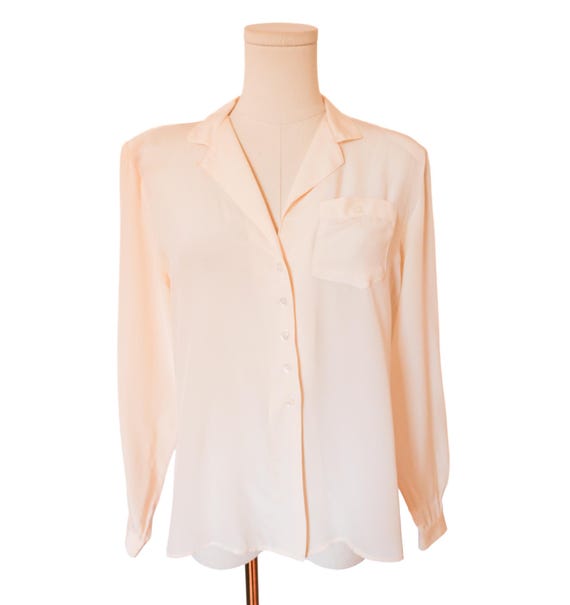 Liz Claiborne, Vintage 80s Cream Silk Liz Claiborne Long Sleeve Button Up Wear to Work SM