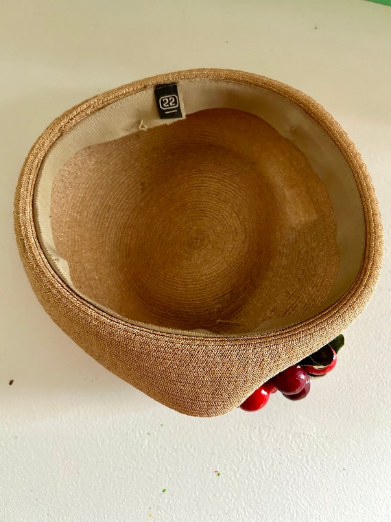 Vintage 1950s Novelty Cherry Fruit Breton Hat wit… - image 7