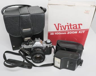 Vintage Canon AE-1 Program w/ Flash, Zoom Lens Kit, & Case - Everything Works!