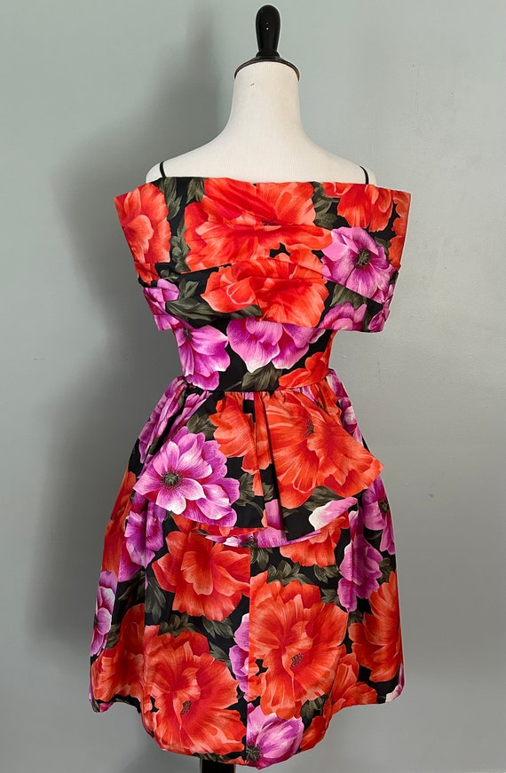 Vintage 80s Heidi J Strapless Floral Dress with B… - image 7