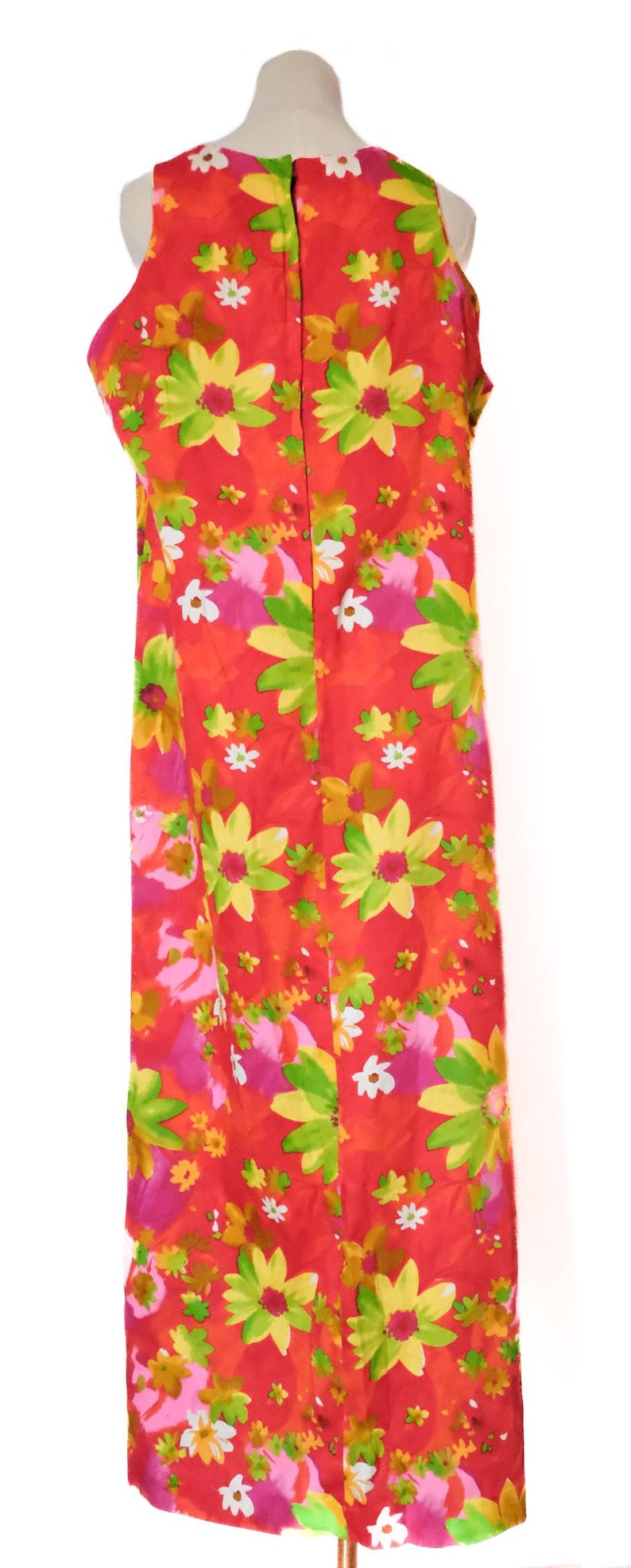 Vintage 60s Red Floral Barkcloth Hawaiian Sleeveless Maxi Dress 2XL - Etsy