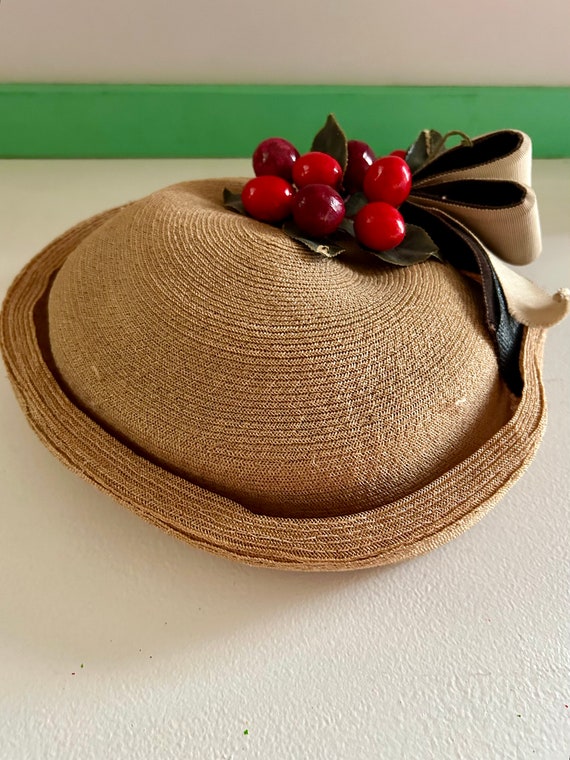 Vintage 1950s Novelty Cherry Fruit Breton Hat wit… - image 8