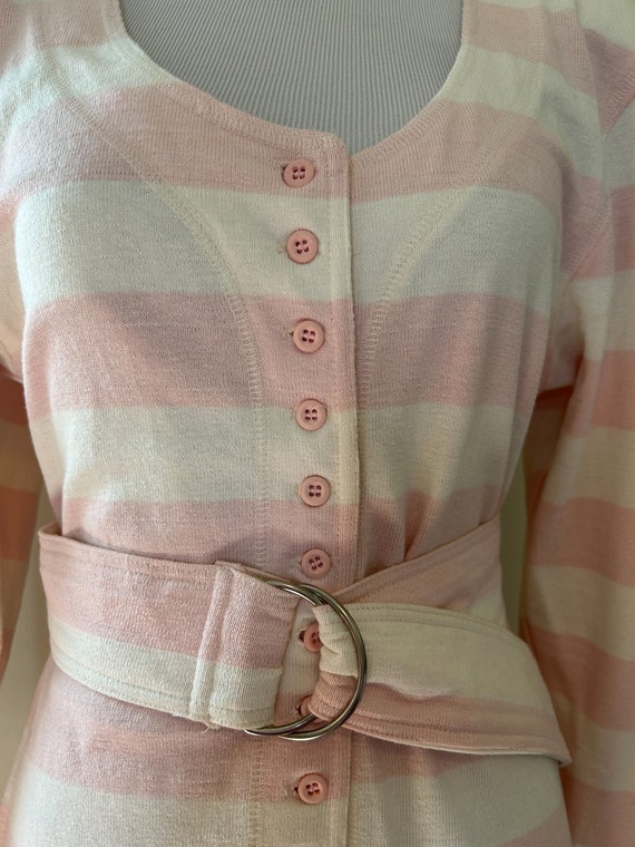 Vintage 80s Pink & White Stripe Long Sleeve Butto… - image 4