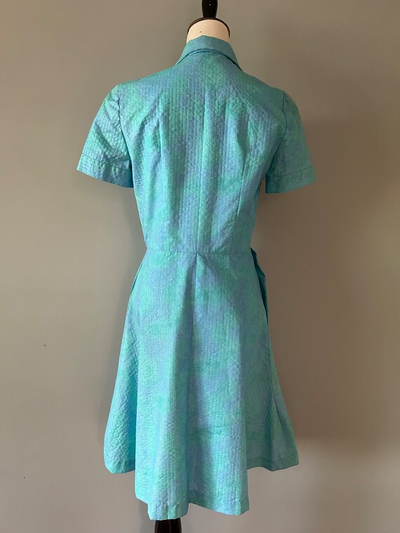 True Vintage 50s Blue Green Watercolor Day Dress … - image 6