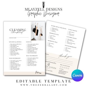 May include: A printable cleaning checklist template with a beige background and black text. The checklist includes sections for different rooms of a house, such as the kitchen, bathroom, bedroom, and laundry room. The template also includes a section for the client's name and a space for the cleaning company's contact information.
