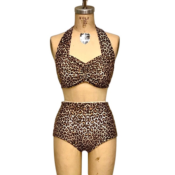 Ready To Ship Helen Retro Vintage Bikini Bra Top ONLY, Size D+, Cheetah Leopard/Print