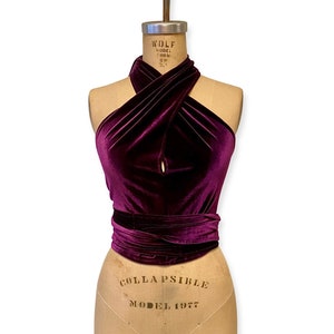 Patty Retro Vintage 70s  Halter Wrap Tie Top - Velvet Solids - One Size Fits Most