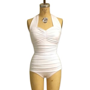 Helen Retro Vintage One Piece Women's Swimsuit - Solid Colors - Custom Made to Your Measurements