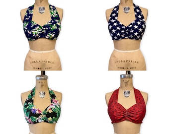 Ready to Ship-Helen Retro Vintage Women's Bikini Top Print Colors