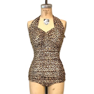 Vintage Style One Piece Swimsuit: Cheetah Leopard Print, Custom Made