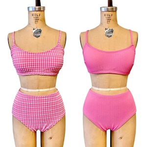 Wilma Retro Vintage Two Piece Women's Push Up Bralette Bikini Swimsuit Gingham Check/Textured Fabric Custom Made to Your Measurements image 1
