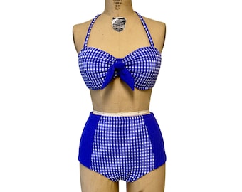 Christina Retro Vintge Gingham Check Women's Two Piece Bikini Swimsuit - Custom Made to Your Measurements