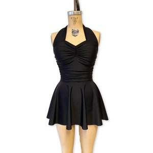 Helen Retro Vintage One Piece Women&#39;s Swimdress - Solid Colors - Custom Made to Your Measurements