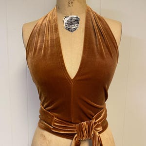 Patty Retro Vintage 70s  Halter Wrap Tie Top - Velvet Solids - One Size Fits Most