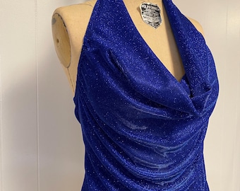Diane 1970s Retro Metallic Lurex Halter Cowl Neck Top: Retro Disco Tango Top