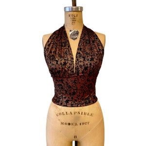 Tina 70s Vintage Velvet Halter Top: Retro Disco Tie Top