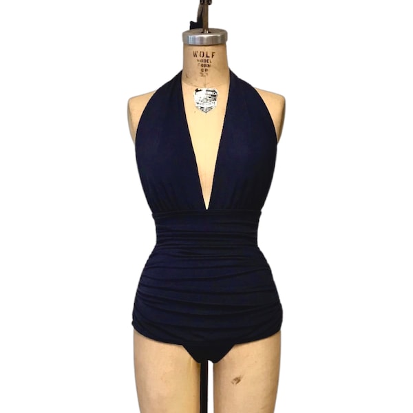 Marilyn Retro Vintage One Piece Women's Swimsuit - Solid Colors - Custom Made to Your Measurements