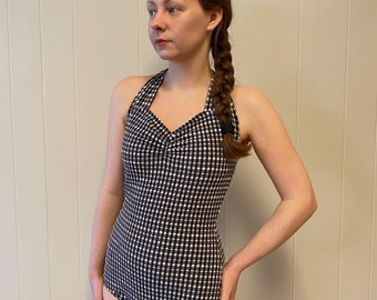 Helly Retro Vintage One Piece Women's Swimsuit - Gingham Check Fabric - Custom Made to Your Measurements