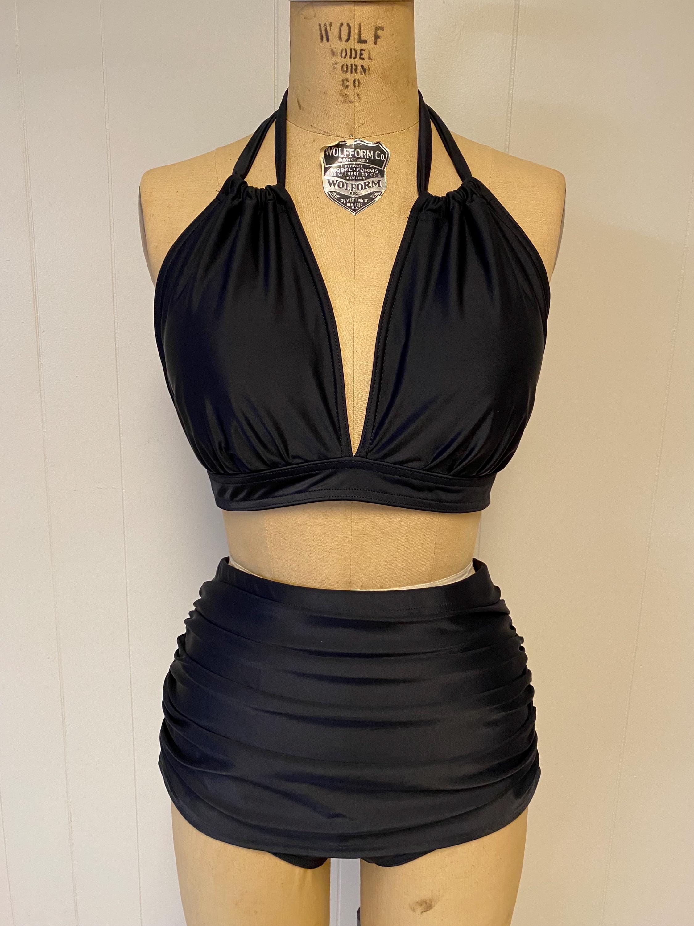 Celia Convertible Retro Halter Bikini Top With High Waist Ruched Bikini ...