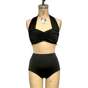 Helen Retro Vintage Two Piece Women&#39;s High Waist Bikini Swimsuit - Solid Colors - Custom Made to Your Measurements
