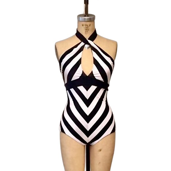 Striped 1950s Retro Vintage One Piece Women s Swimsuit Custom Made