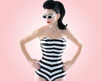 Barbie 1950s Retro Vintage One Piece Women's Swimsuit - Custom Made to Your Measurements
