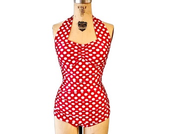 Helen Retro Vintage One Piece Women's Swimsuit - Polka Dot - Custom Made To Your Measurements