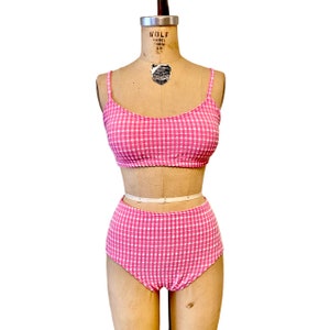 Wilma Retro Vintage Two Piece Women's Push Up Bralette Bikini Swimsuit Gingham Check/Textured Fabric Custom Made to Your Measurements image 3